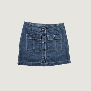 Gap 1969 Denim Mini Skirt 30 Blue Button Front Utility Pocket Cotton Jean Skirt
